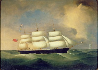 Three Masted English Clipper at Sea by English School